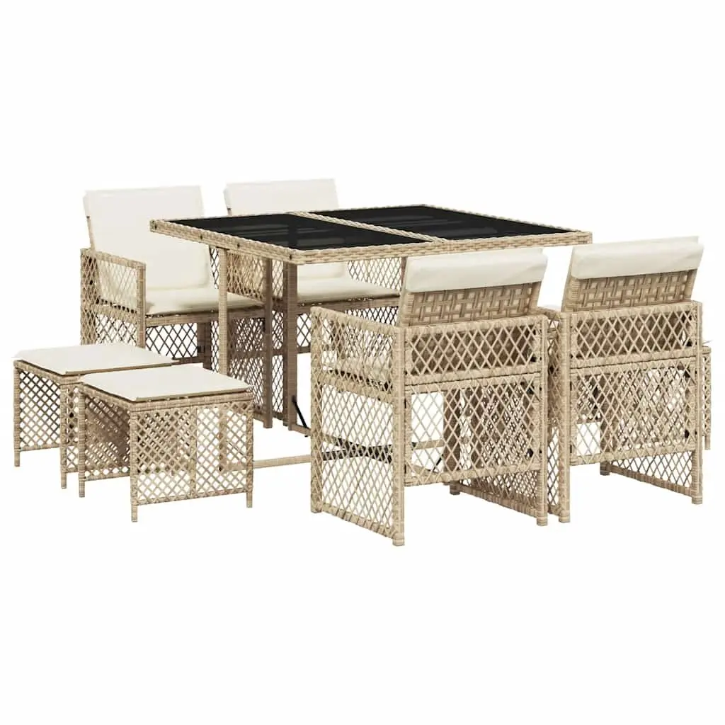9 Piece Garden Dining Set Outdoor Patio Furniture with Cushions Beige Poly