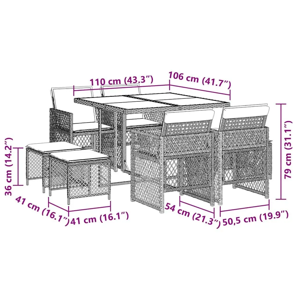 9 Piece Garden Dining Set Outdoor Patio Furniture with Cushions Beige Poly