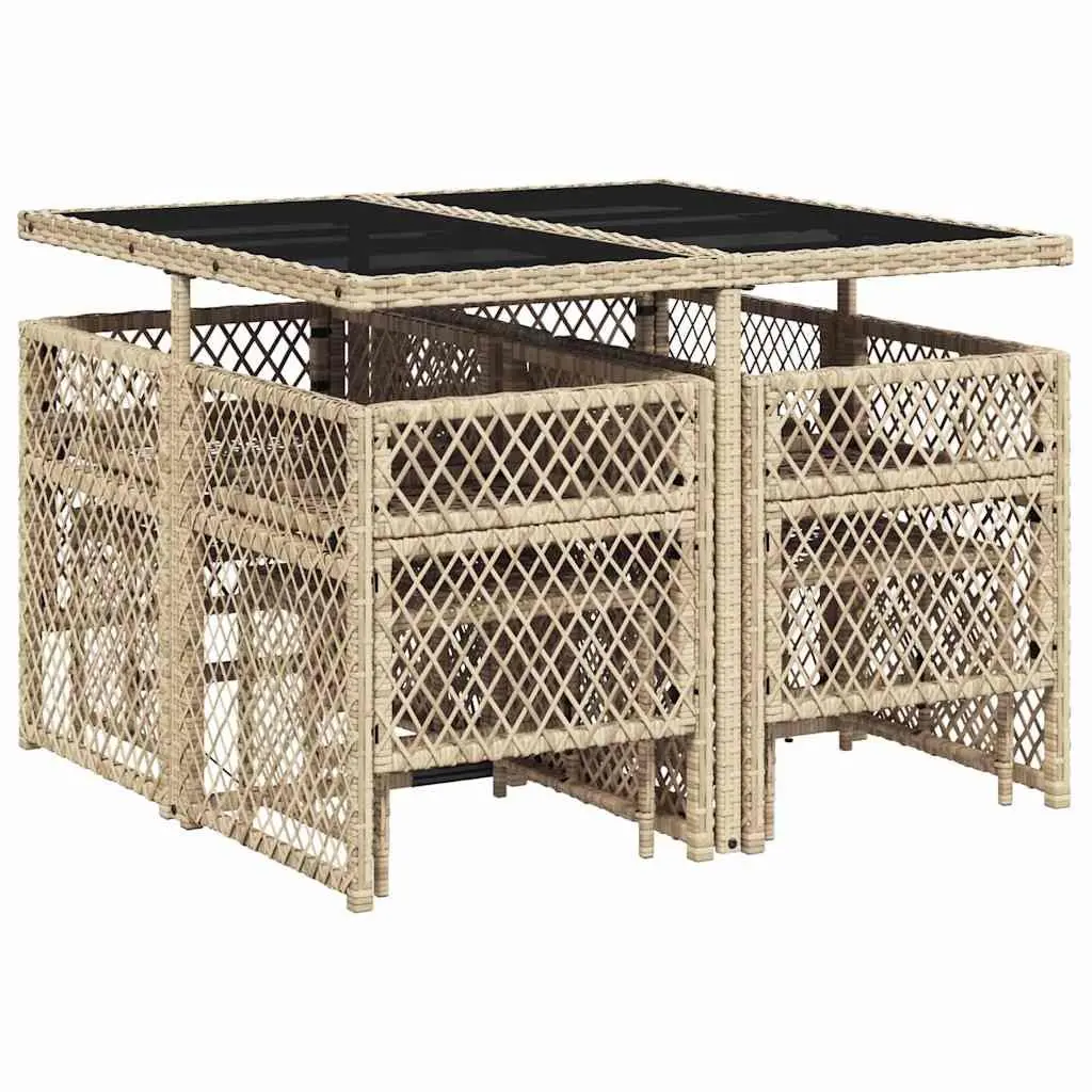 9 Piece Garden Dining Set Outdoor Patio Furniture with Cushions Beige Poly