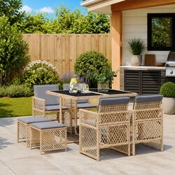 Warm and Practical 9 Piece Dining Set for Outdoor Comfort
