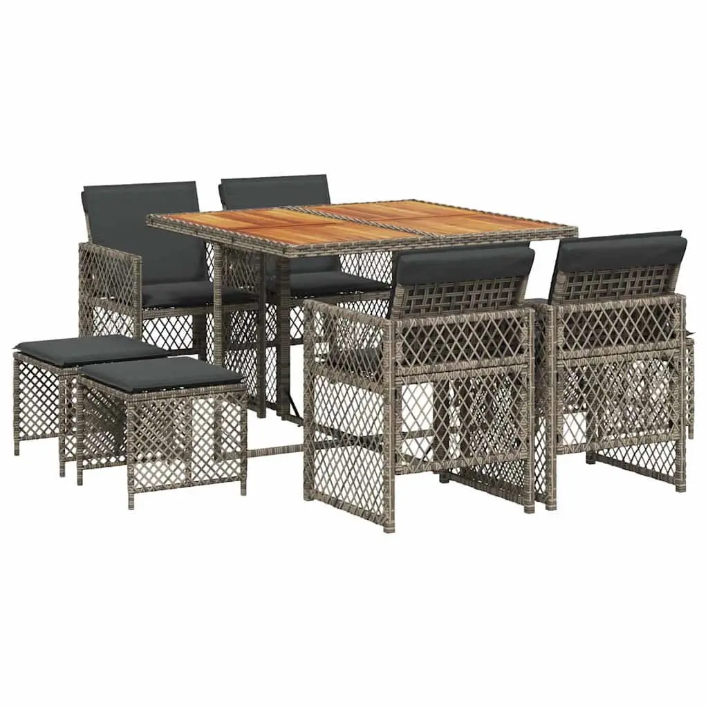 Garden Dining Set 9 Piece Outdoor Furniture Grey Poly Rattan Table Chairs with