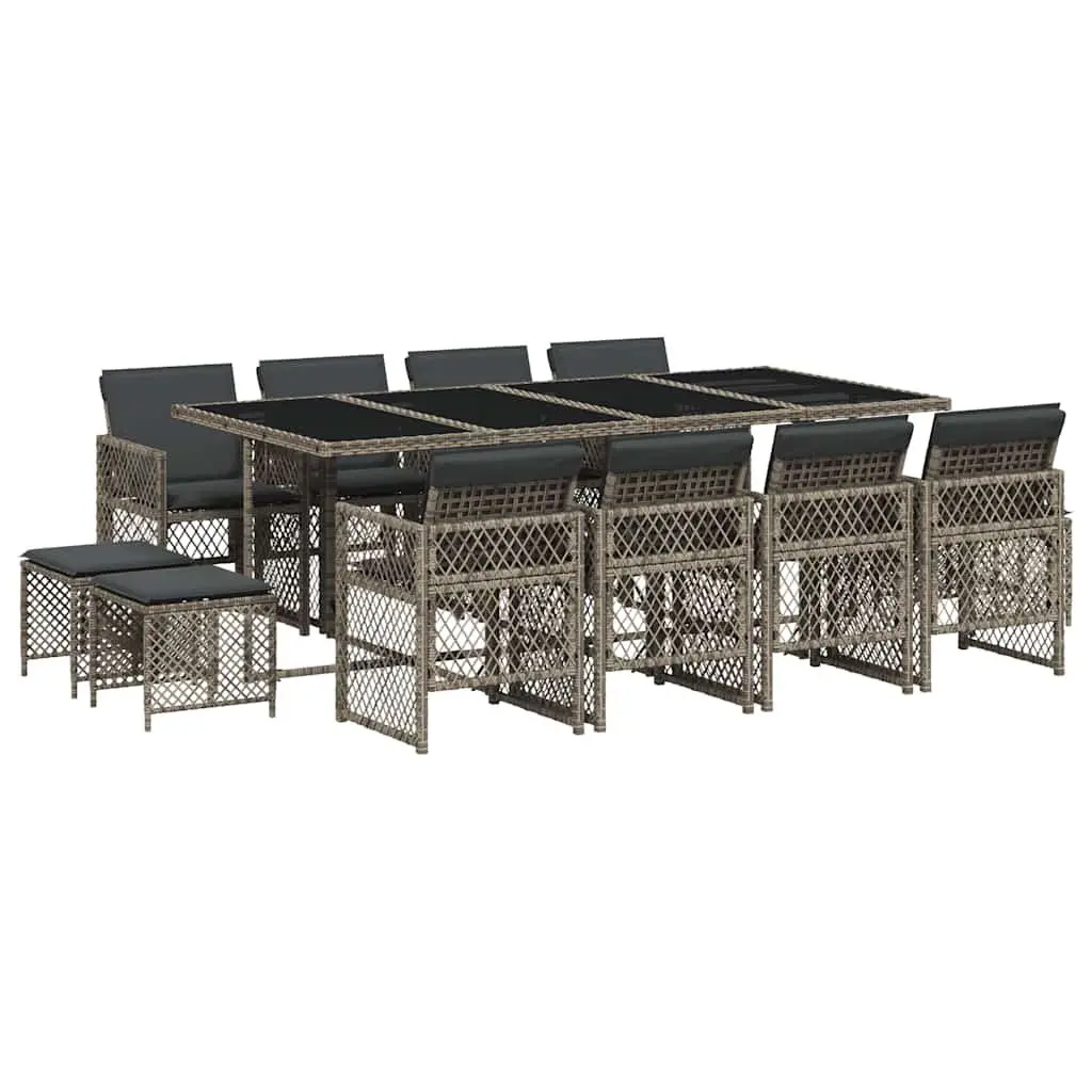 Garden Dining Set 13 Piece Outdoor Furniture Grey Poly Rattan Chairs Table