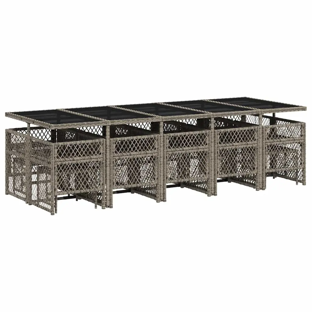 Garden Dining Set 15 Piece Outdoor Furniture Grey Poly Rattan Patio Chairs Table