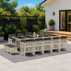 Comfortable 15 Piece Garden Dining Set with Grey Rattan