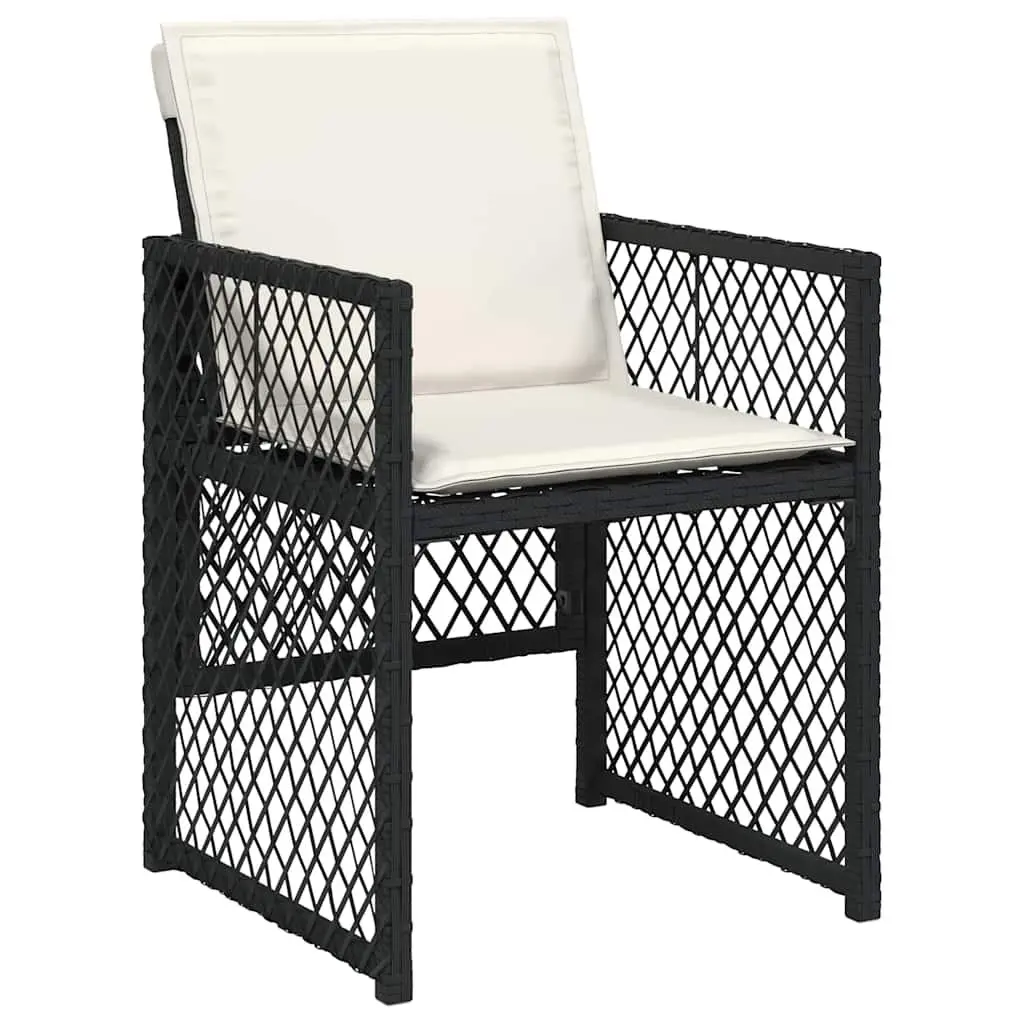 15 Piece Outdoor Garden Dining Set Black Poly Rattan Table Chairs Cushions