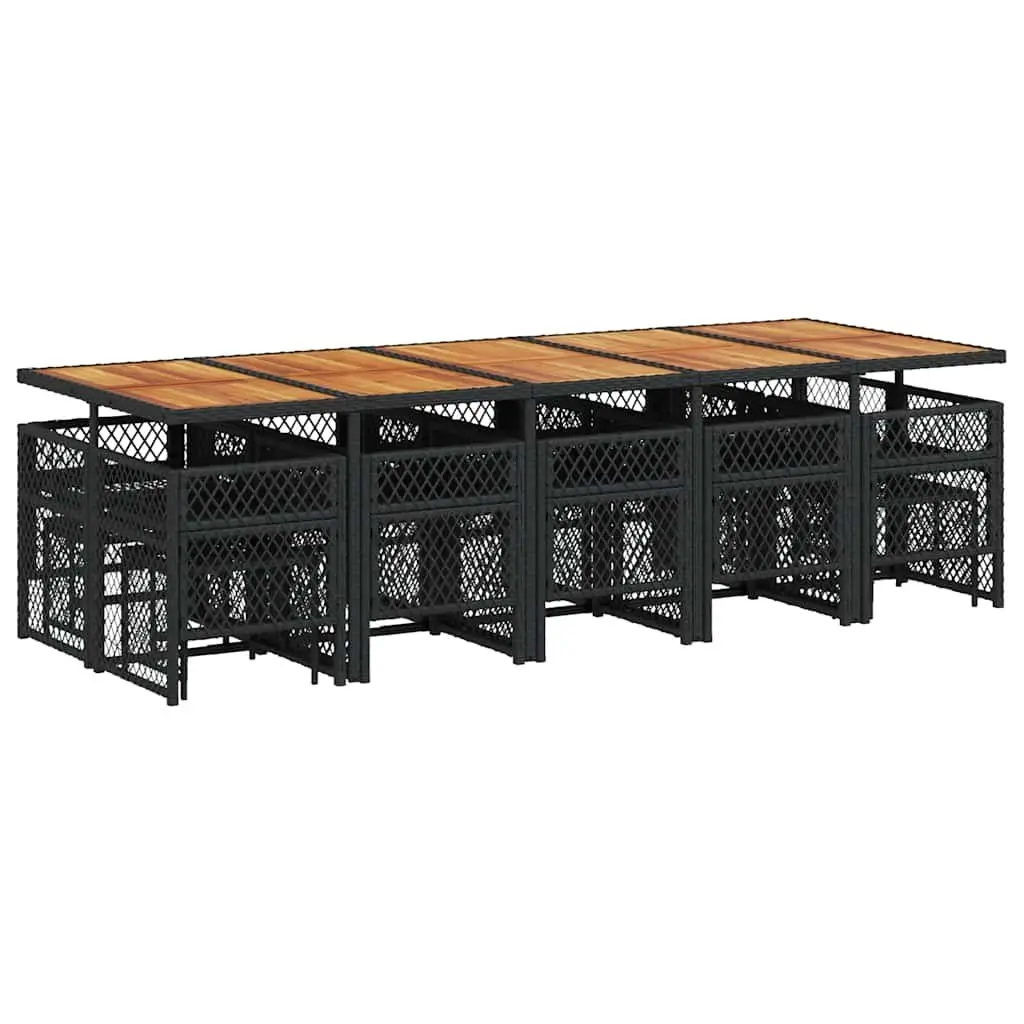 15 Piece Outdoor Garden Dining Set Black Poly Rattan Table Chairs Cushions