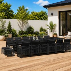 Comfortable Black Outdoor Dining Set: 17 Pieces