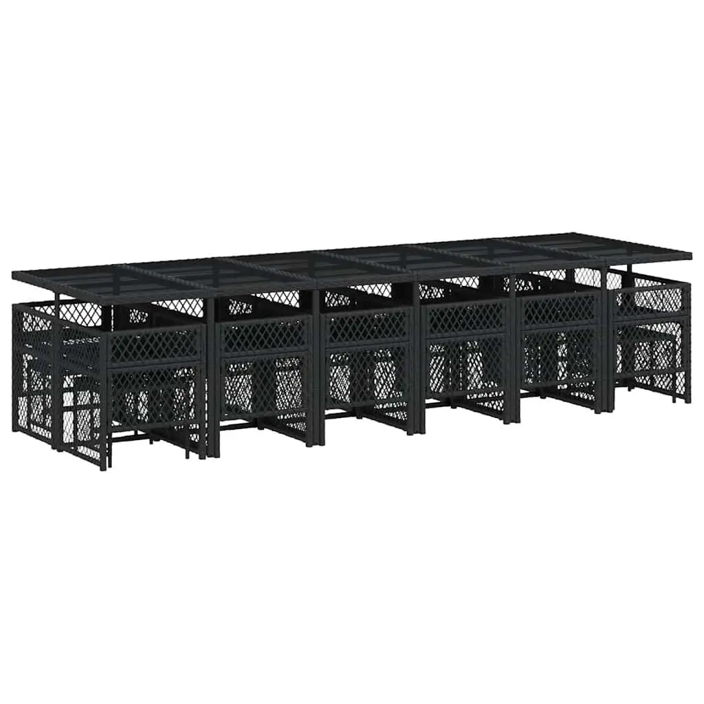 Outdoor Garden Dining Set 17 Piece Black Poly Rattan Patio Furniture with