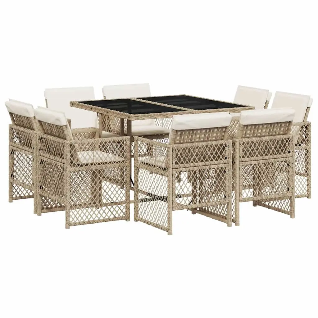Outdoor Furniture Dining Set 9 Piece Poly Rattan Chairs Table Beige