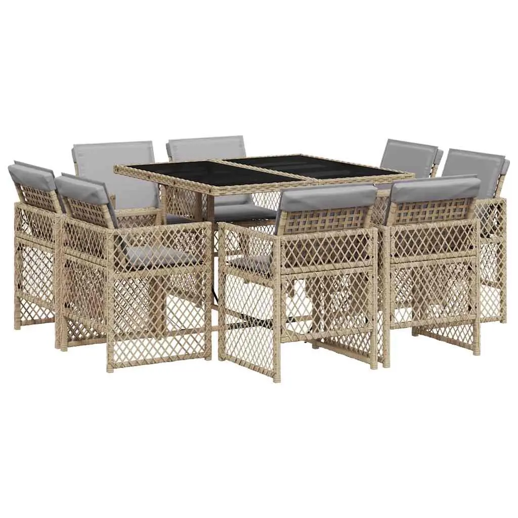 9 Piece Outdoor Dining Set Beige Poly Rattan Garden Furniture