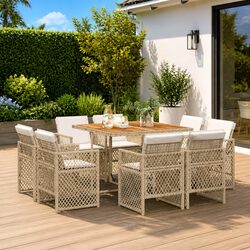 Comfortable 9-Piece Beige Garden Dining Set
