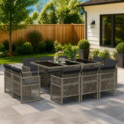 Garden Dining Set 11 Piece Outdoor Furniture Grey Poly Rattan Chairs Table