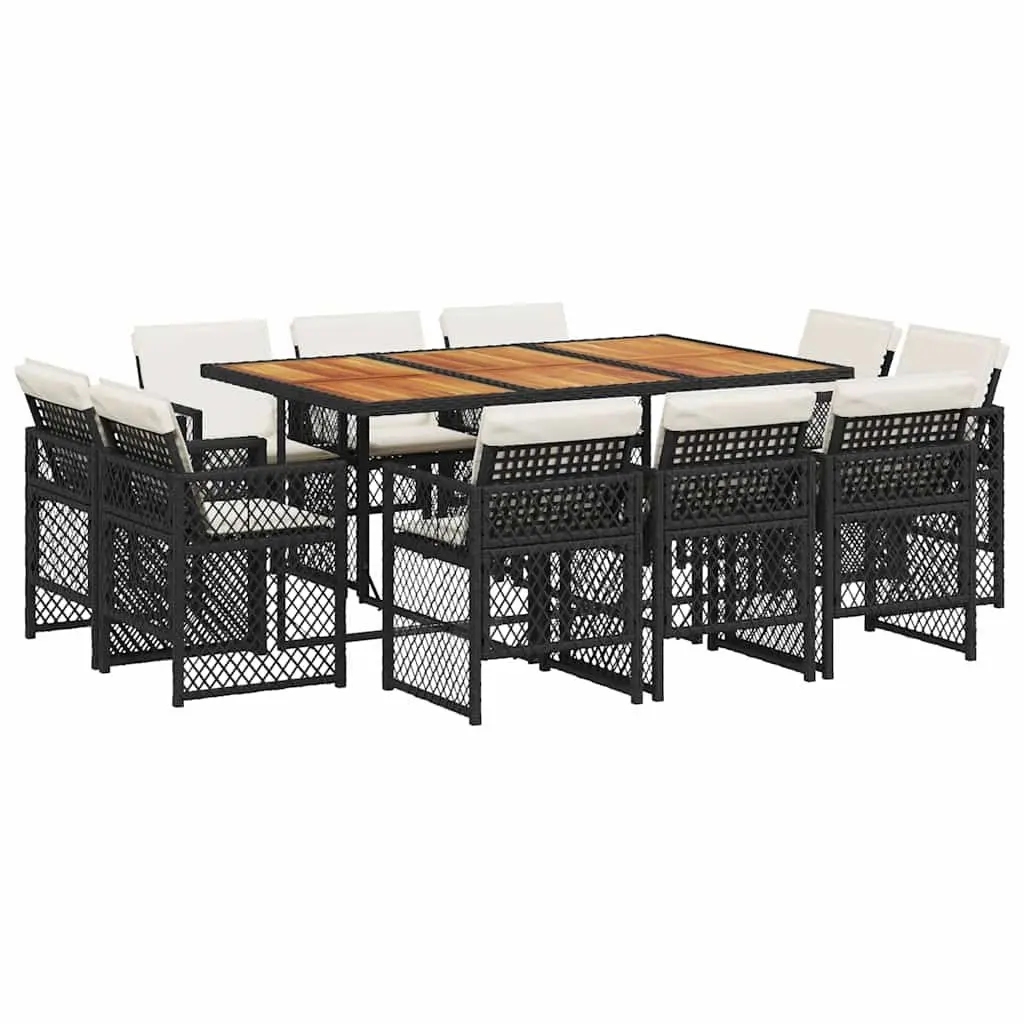 Garden Dining Set 11 Piece Outdoor Furniture Black Poly Rattan Chairs Table