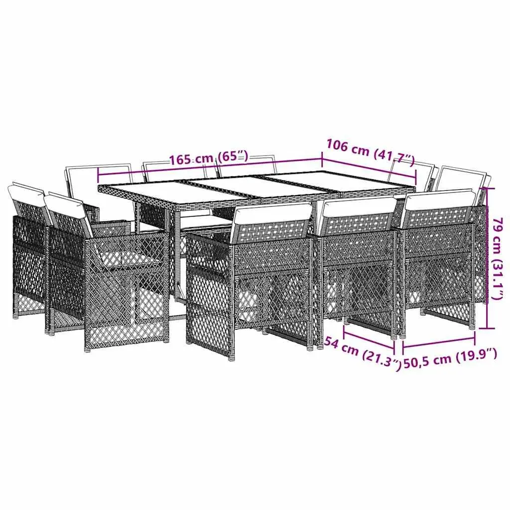 Garden Dining Set 11 Piece Outdoor Furniture Black Poly Rattan Chairs Table