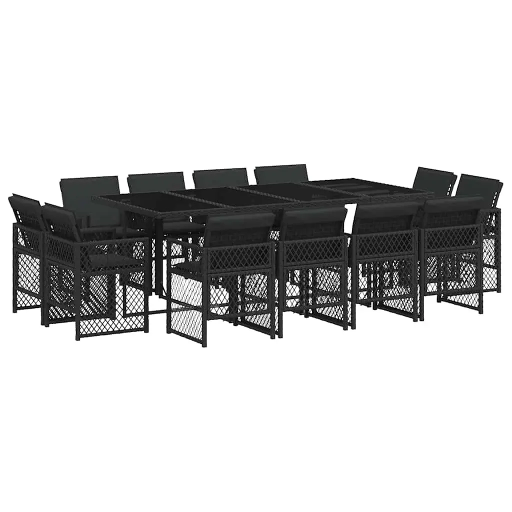 Garden Dining Set 13 Piece Outdoor Furniture Black Poly Rattan Chairs Table