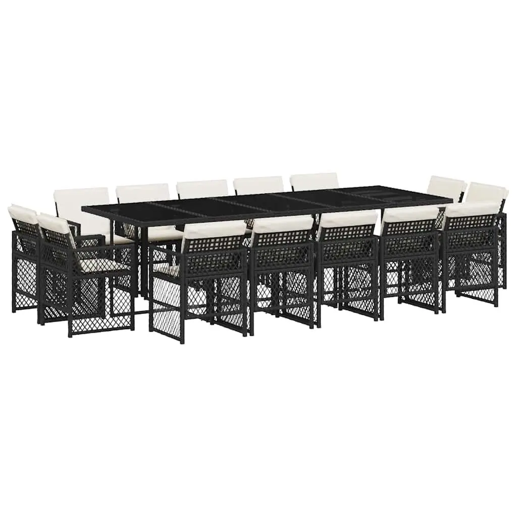Garden Dining Set 15 Piece Black Outdoor Furniture Patio Table Chairs Cushions