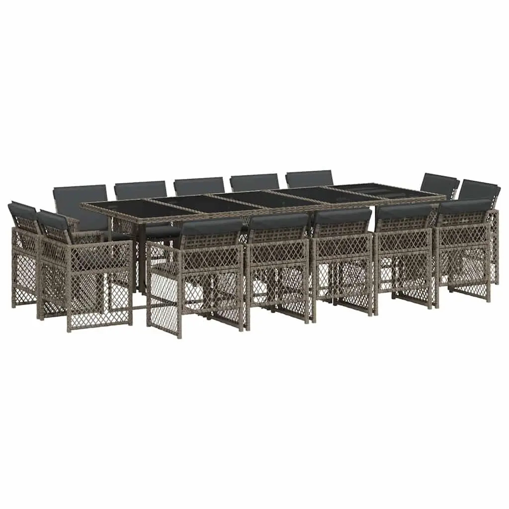 Outdoor Furniture Set Grey Dining 15 Pieces Table Chairs Cushions Garden
