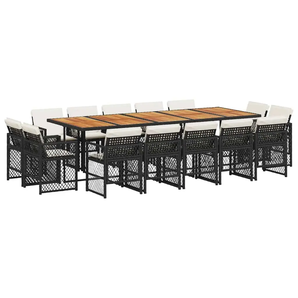Garden Dining Set 15 Piece Outdoor Furniture Black Poly Rattan Chairs Table