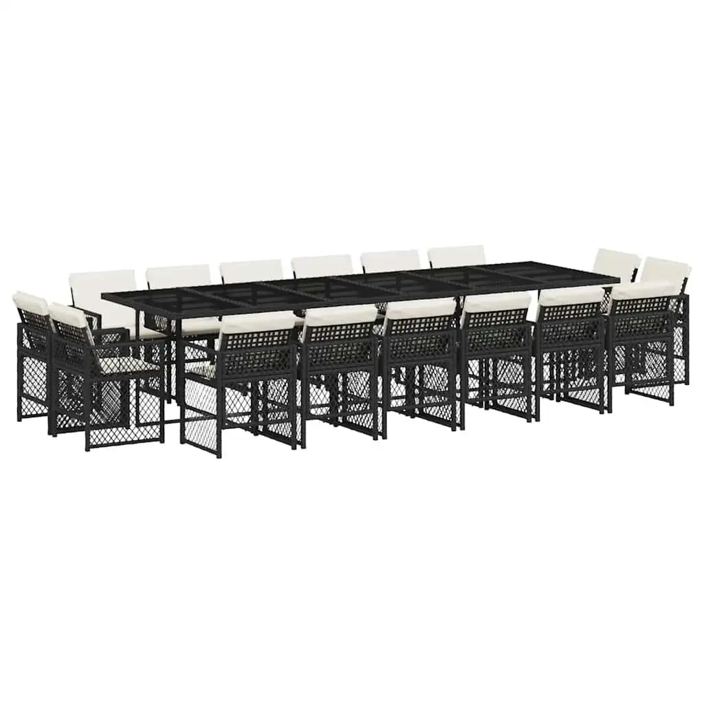 Outdoor Furniture Set 17 Piece Dining Chairs Table Black PE Rattan