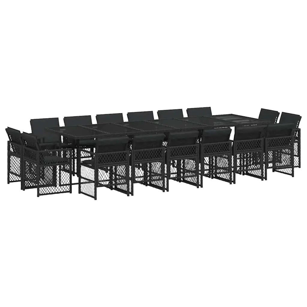 17 Piece Garden Dining Set Outdoor Furniture Black with Cushions Patio Table