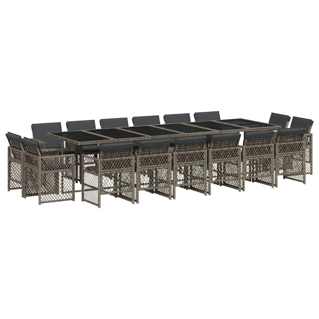 Outdoor Furniture Set 17 Pieces Grey Poly Rattan Garden Dining with Cushions