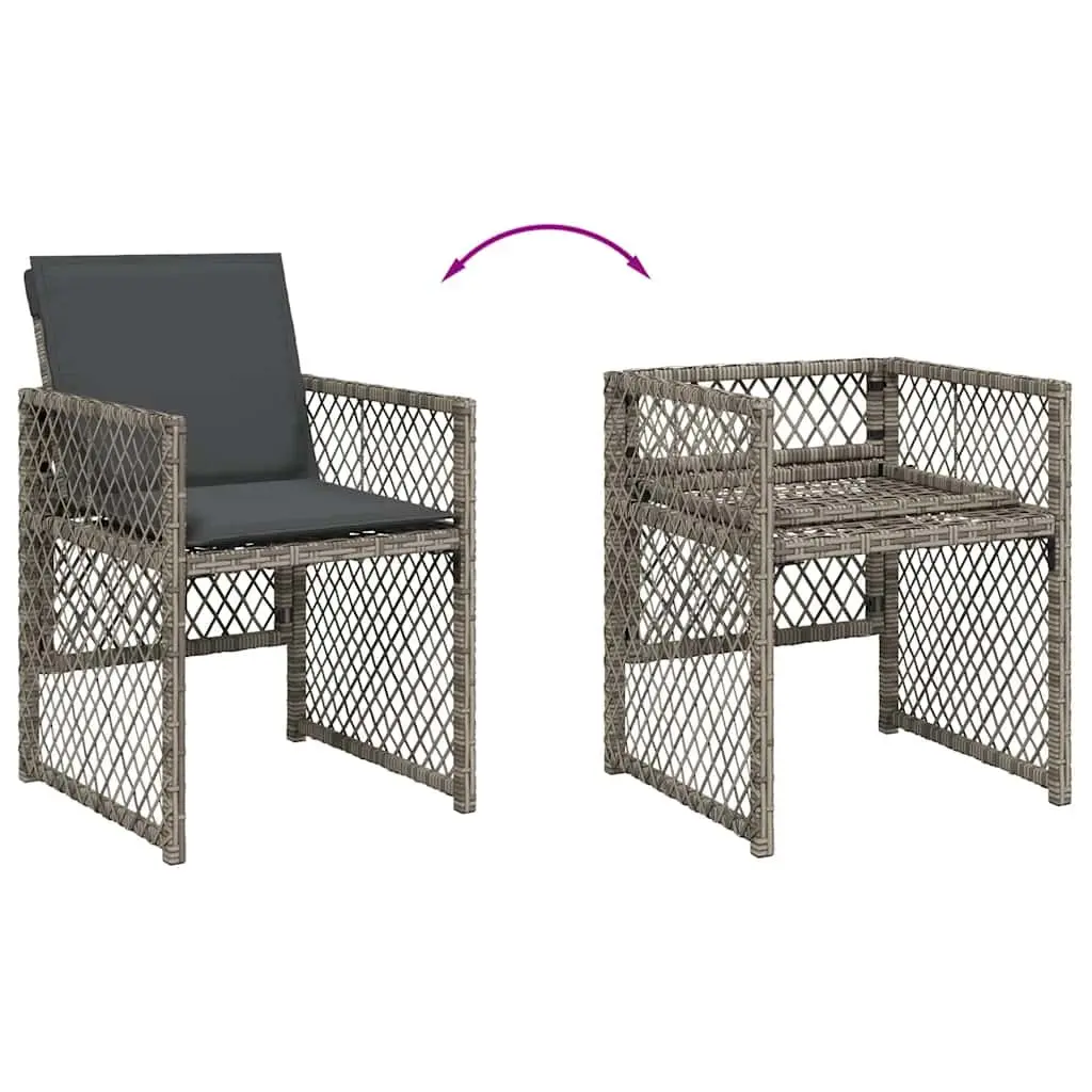 Outdoor Furniture Set 17 Pieces Grey Poly Rattan Garden Dining with Cushions
