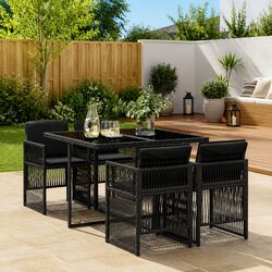 5 Piece Outdoor Dining Set Black Poly Rattan Chairs Table Patio Furniture