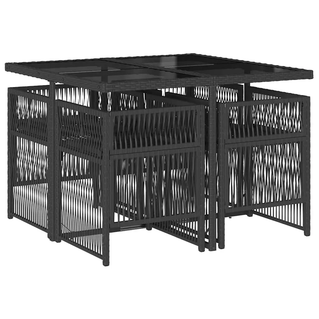 5 Piece Outdoor Dining Set Black PE Rattan Chairs Table