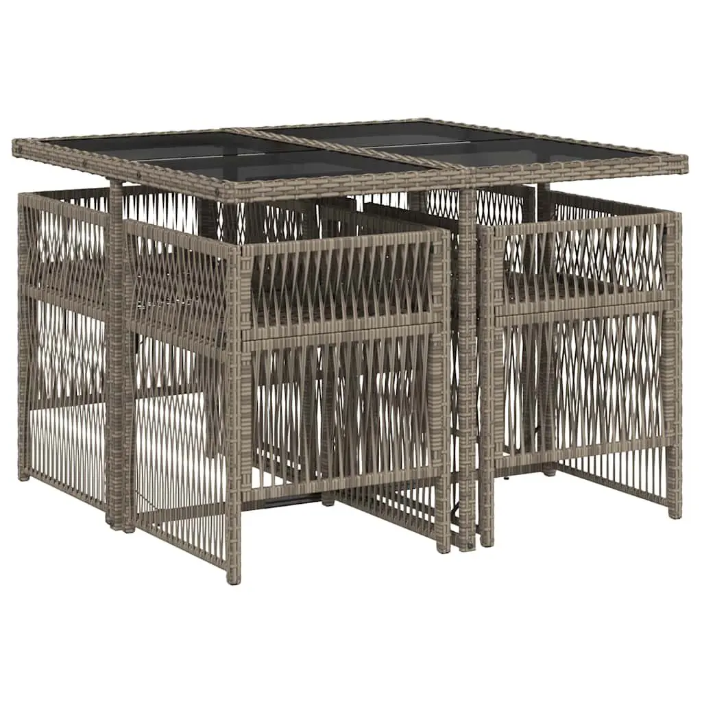 Outdoor Dining Set Grey 5 Piece Poly Rattan Garden Patio Furniture with Cushions
