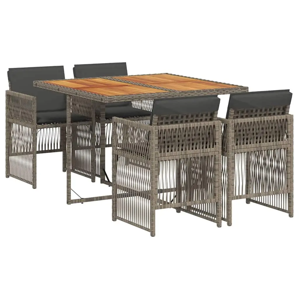Garden Dining Set 5 Piece Outdoor Table Chairs Grey Poly Rattan with Cushions