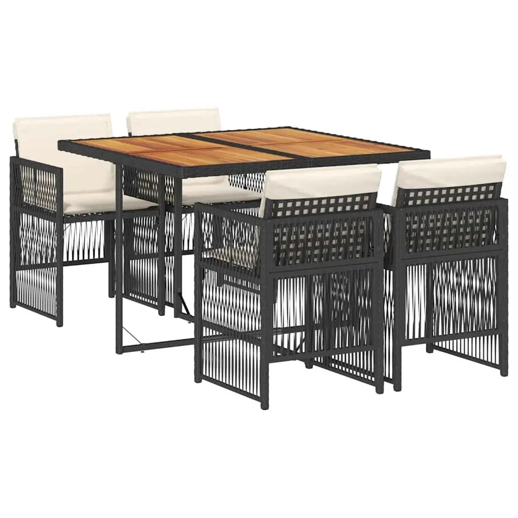 5 Piece Garden Dining Set Outdoor Patio Furniture Black Poly Rattan Chairs Table