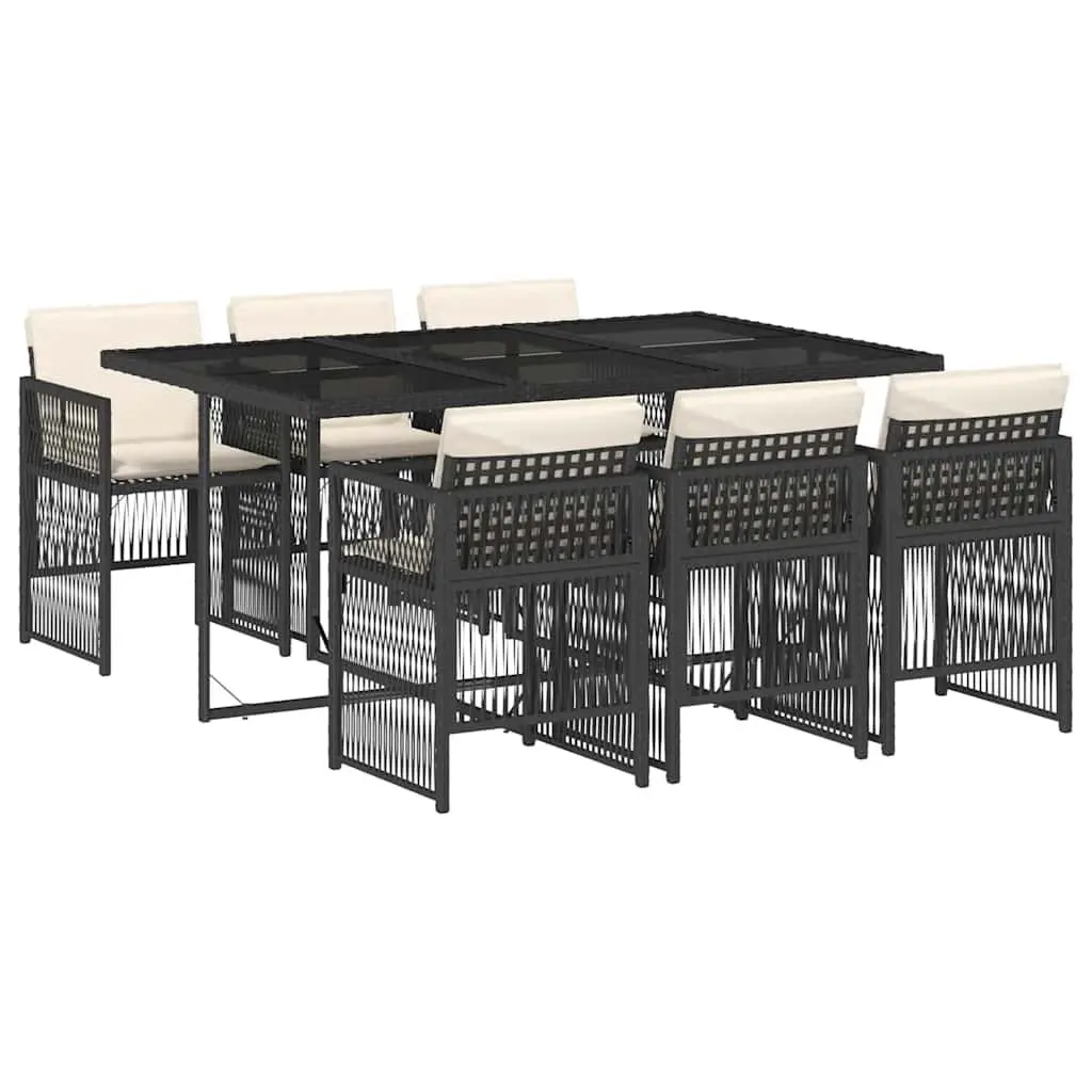 7 Piece Outdoor Dining Set Black Poly Rattan Chairs Table