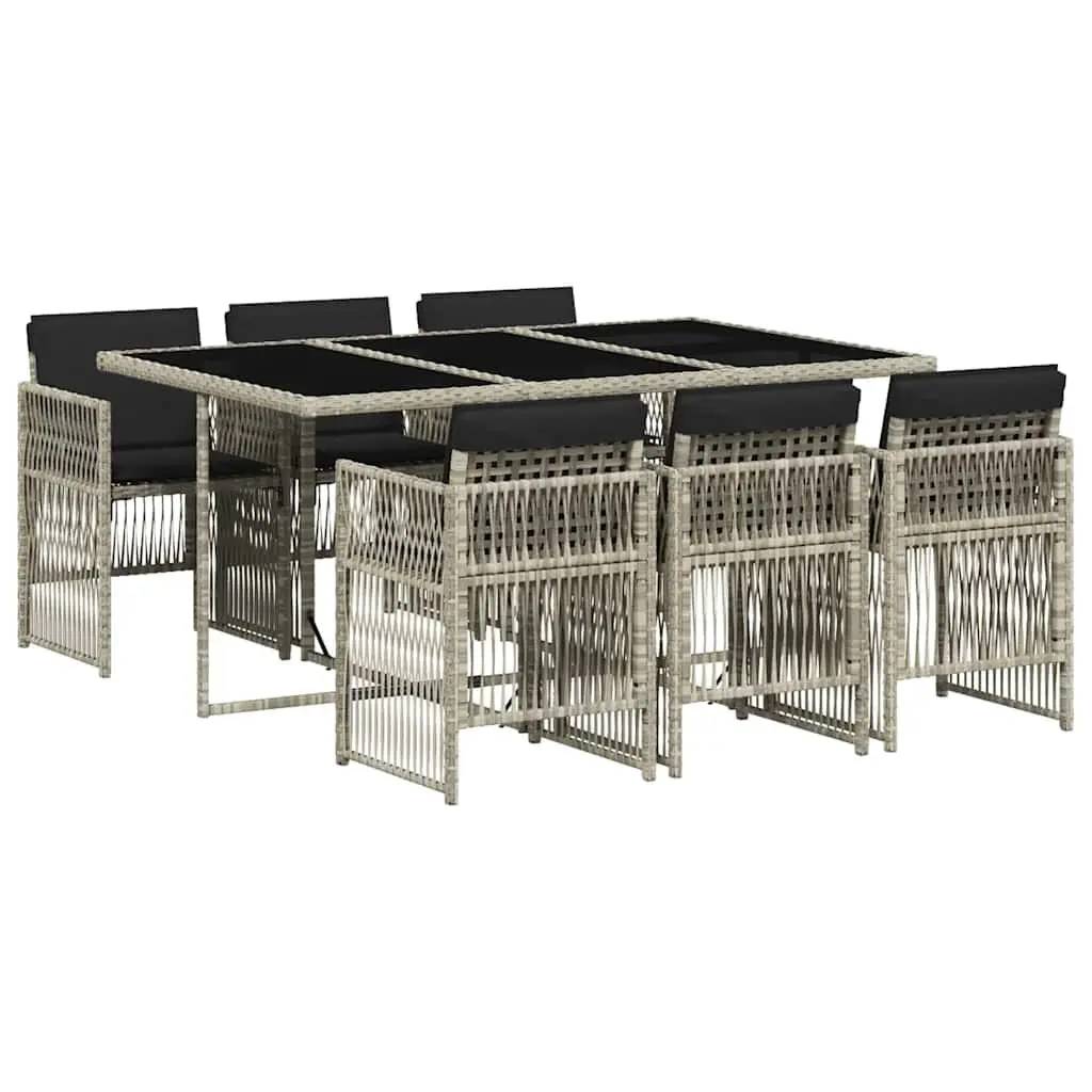 7 Piece Garden Dining Set Outdoor Furniture Grey Poly Rattan Table Chairs