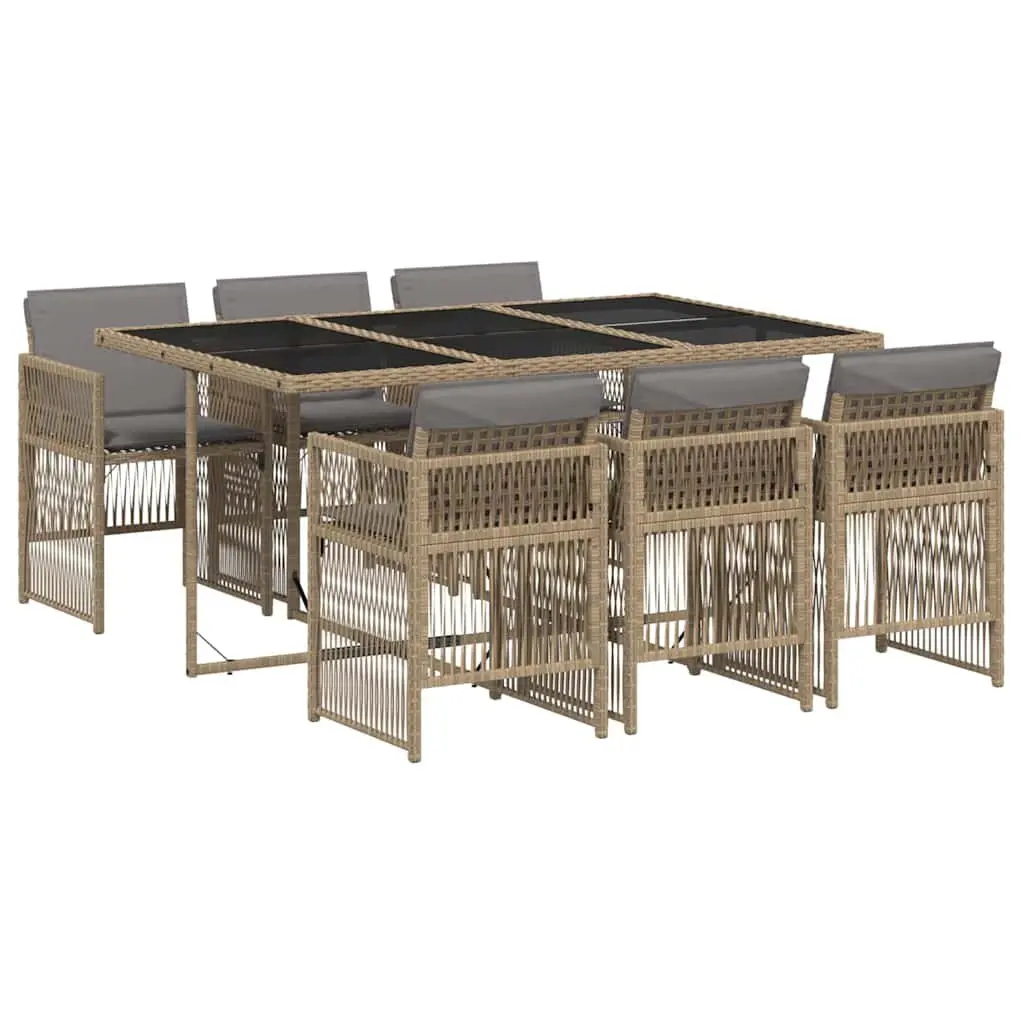 Outdoor Dining Set 7 Piece Beige Rattan Table and Chairs Garden Patio Furniture
