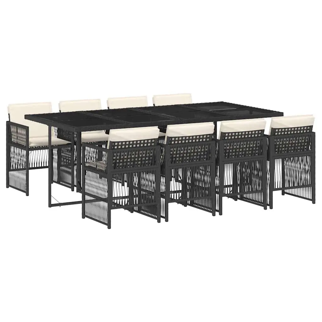 9 Piece Garden Dining Set Outdoor Patio Furniture Black Poly Rattan with Cushions