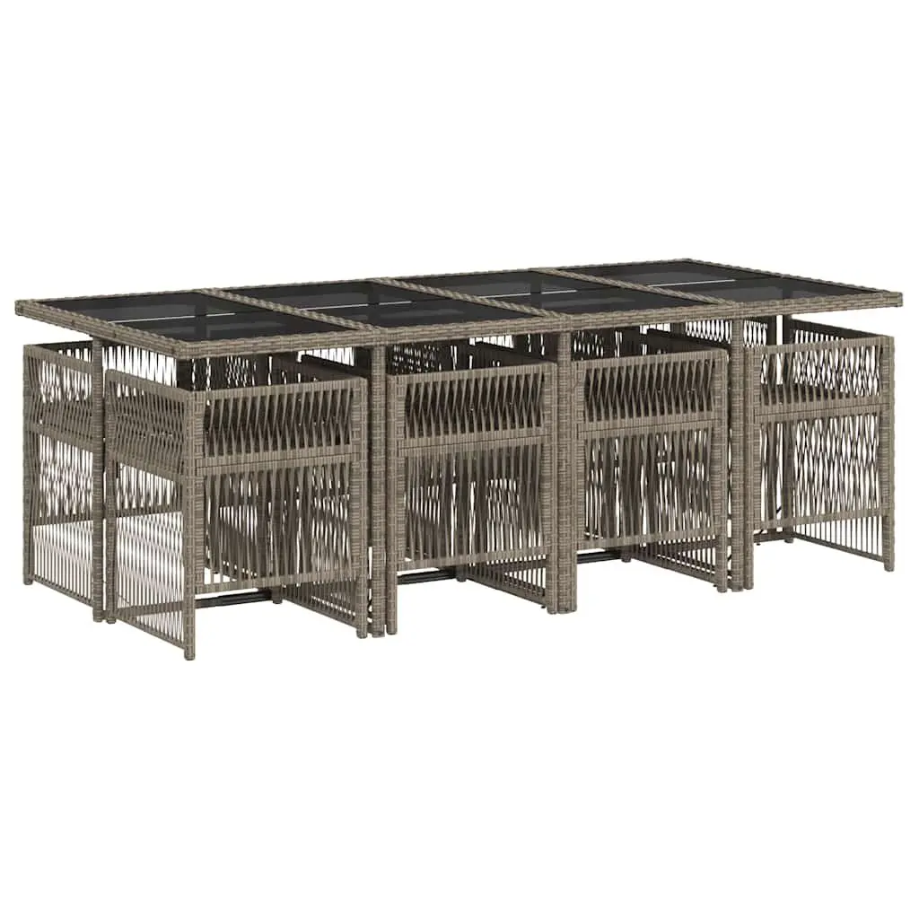 Garden Dining Set 9 Piece Grey Poly Rattan Outdoor Furniture Patio Table Chairs