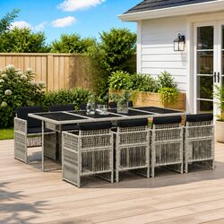 Reliable 9 Piece Grey Garden Dining Set for Outdoor Use