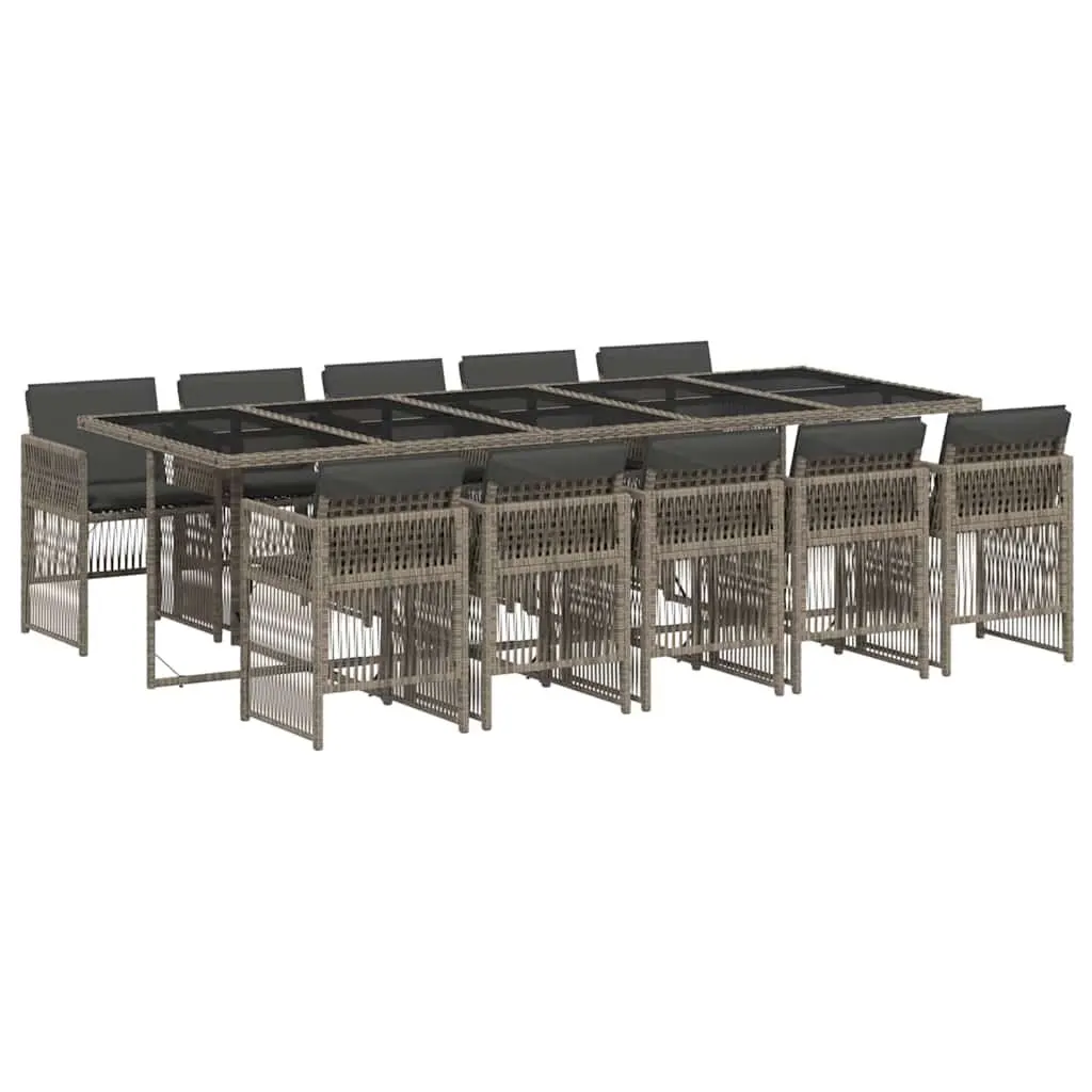 Garden Dining Set 11 Piece Outdoor Furniture Grey Poly Rattan with Tempered Glass Table and Cushions