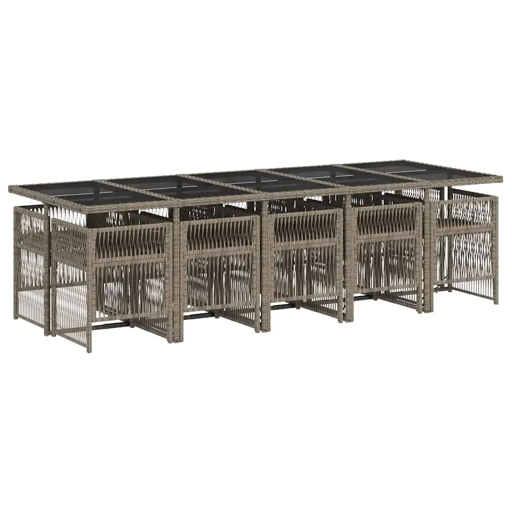Garden Dining Set 11 Piece Outdoor Furniture Grey Poly Rattan with Tempered Glass Table and Cushions