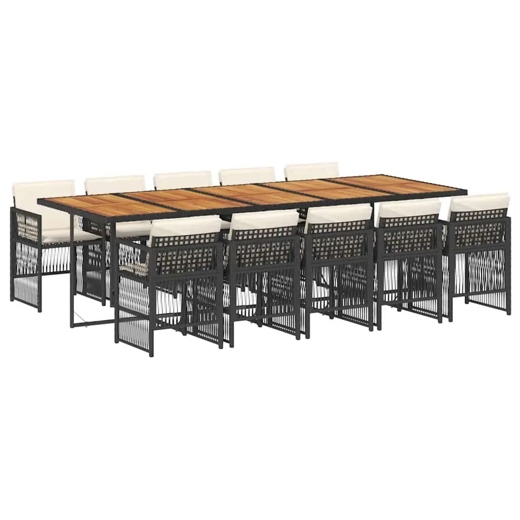 Garden Dining Set 11 Piece Outdoor Furniture Black Poly Rattan with Cushions