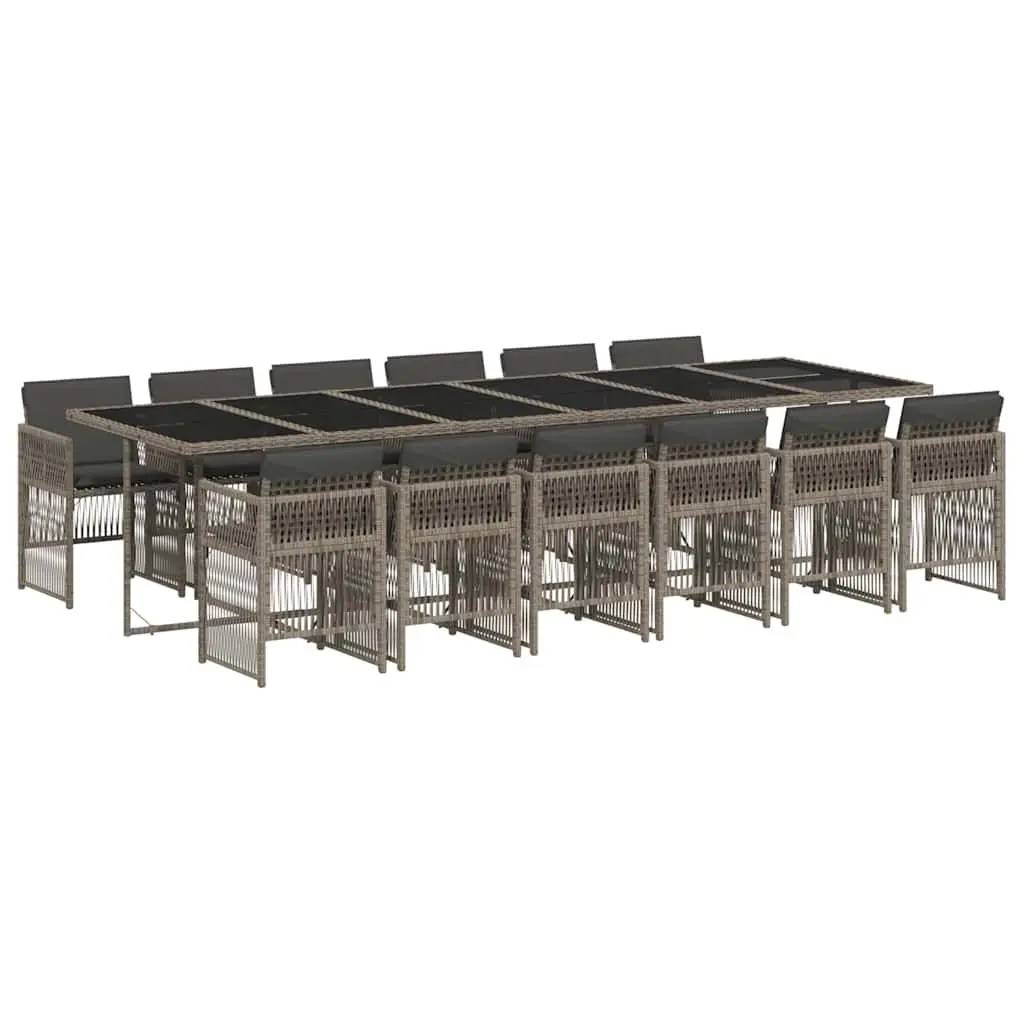 13 Piece Garden Dining Set Poly Rattan Chairs Tempered Glass Table Cushions Grey
