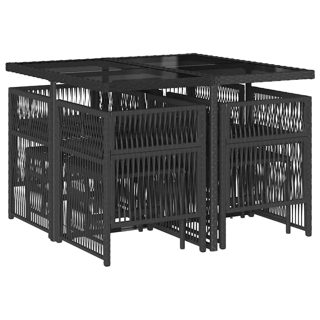 9 Piece Garden Dining Set Outdoor Patio Furniture Black Poly Rattan with Cushions