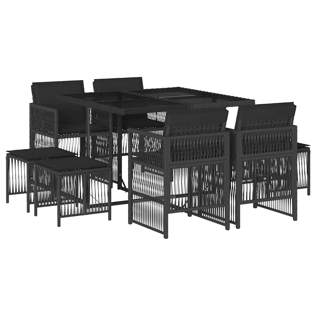 Garden Dining Set 9 Piece Outdoor Furniture Black Poly Rattan Cushioned Seating