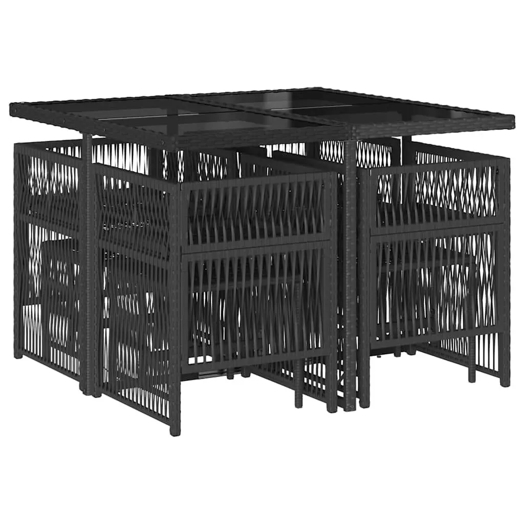 Garden Dining Set 9 Piece Outdoor Furniture Black Poly Rattan Cushioned Seating