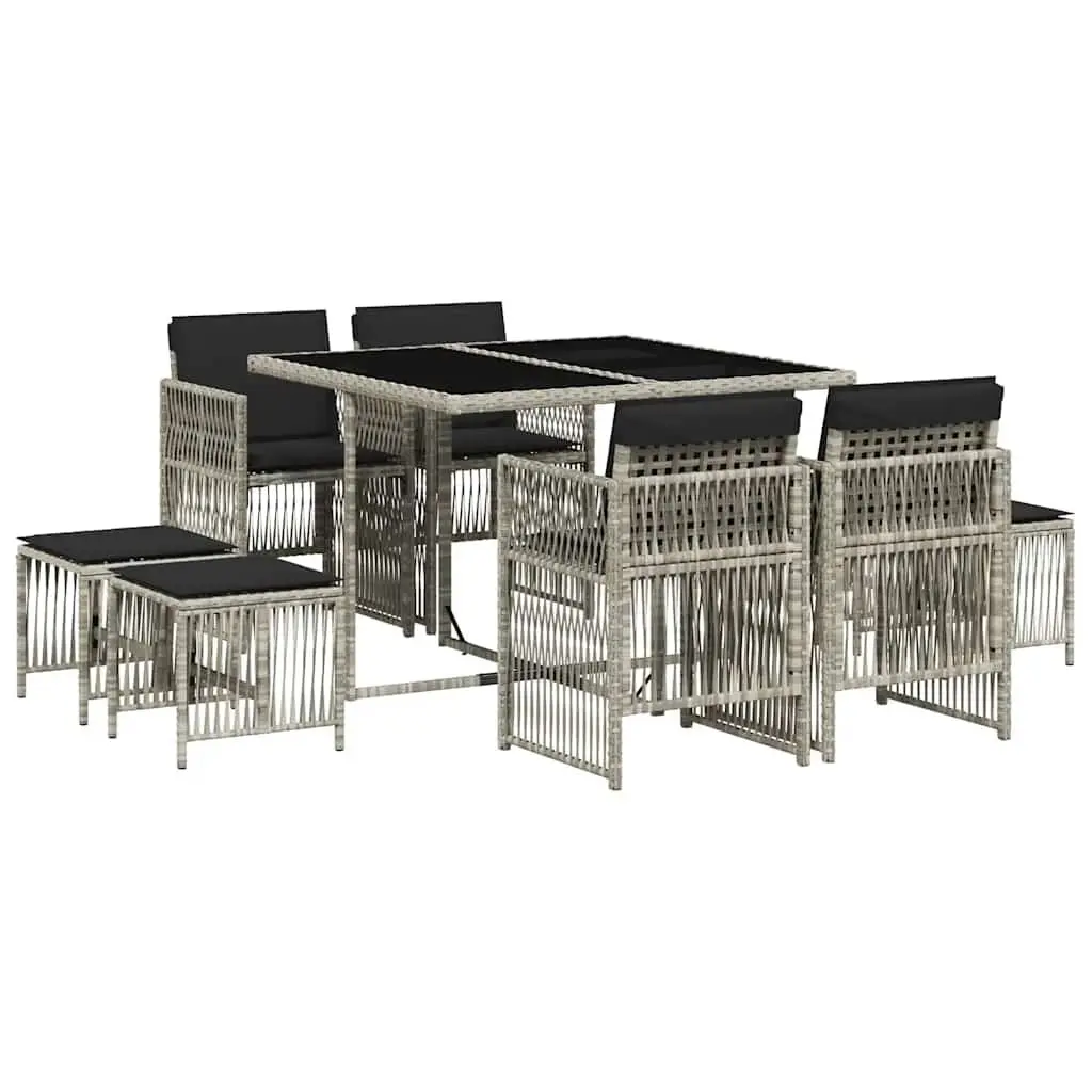Outdoor Dining Set 9 Piece Grey Poly Rattan Garden Furniture with Cushions