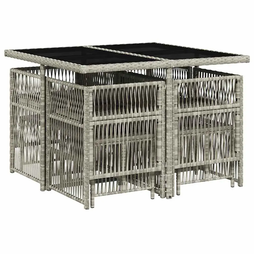 Outdoor Dining Set 9 Piece Grey Poly Rattan Garden Furniture with Cushions