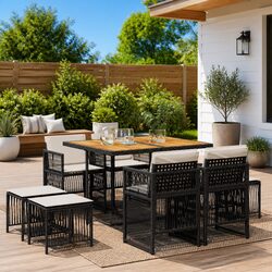 Reliable 9 Piece Outdoor Dining Set with Cushions
