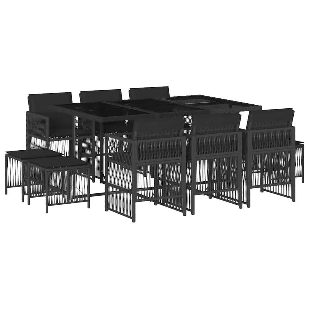 Garden Dining Set 11 Piece Outdoor Furniture Black PE Rattan Table Chairs