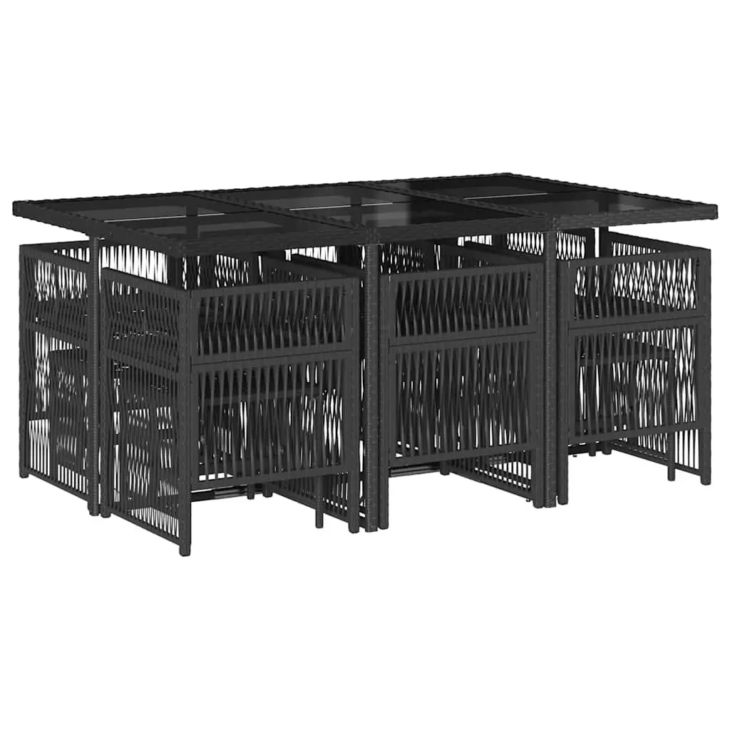 Garden Dining Set 11 Piece Outdoor Furniture Black PE Rattan Table Chairs