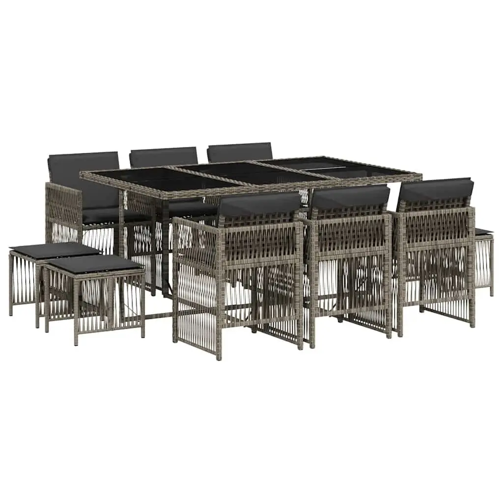 Garden Dining Set 11 Piece Grey Poly Rattan with Cushions Outdoor Furniture